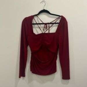 Ruched cut out going out tie up wine red party sexy lace up form fitting top